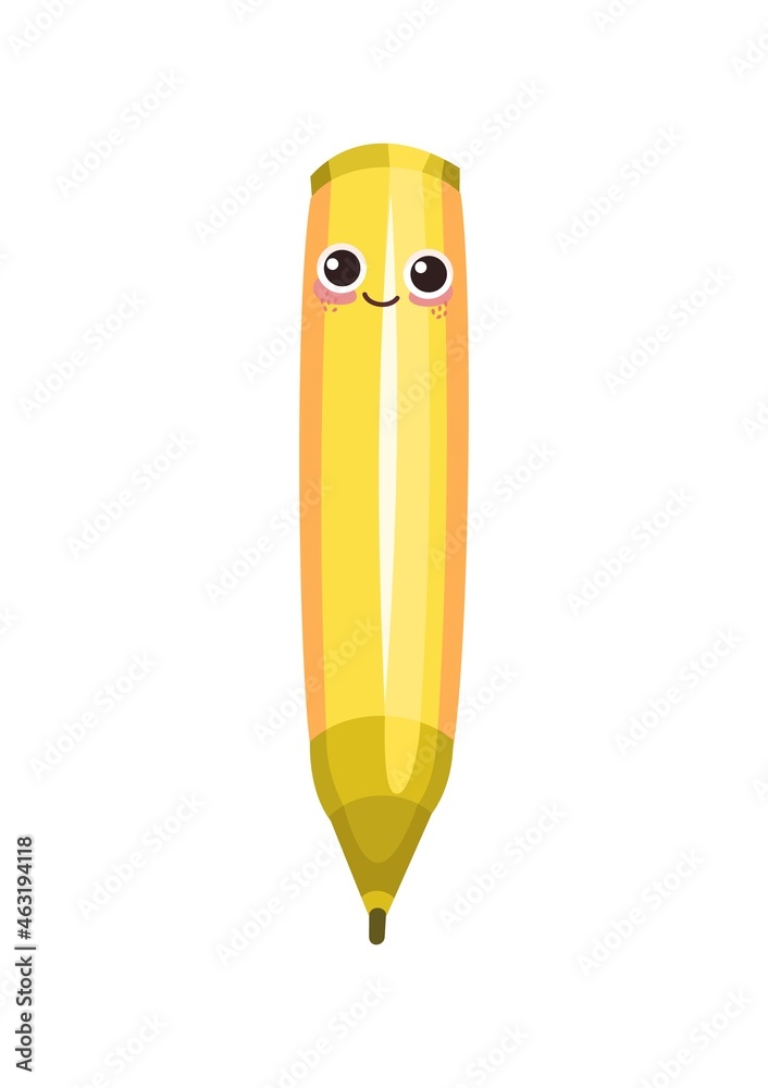 Yellow felt tip pen. Cheerful cute cartoon character. Good mood. Character  with a smile. Stationery for drawing and creativity. The object is isolated  on a white background. Vector. Stock Vector | Adobe