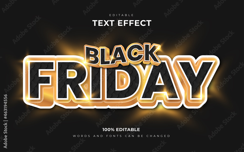 Black friday 3d gold editable text effects style