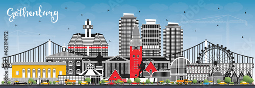 Gothenburg Sweden City Skyline with Color Buildings and Blue Sky.
