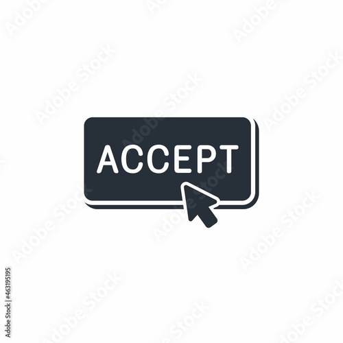 Accept button with cursor. Flat vector illustration isolated on white background