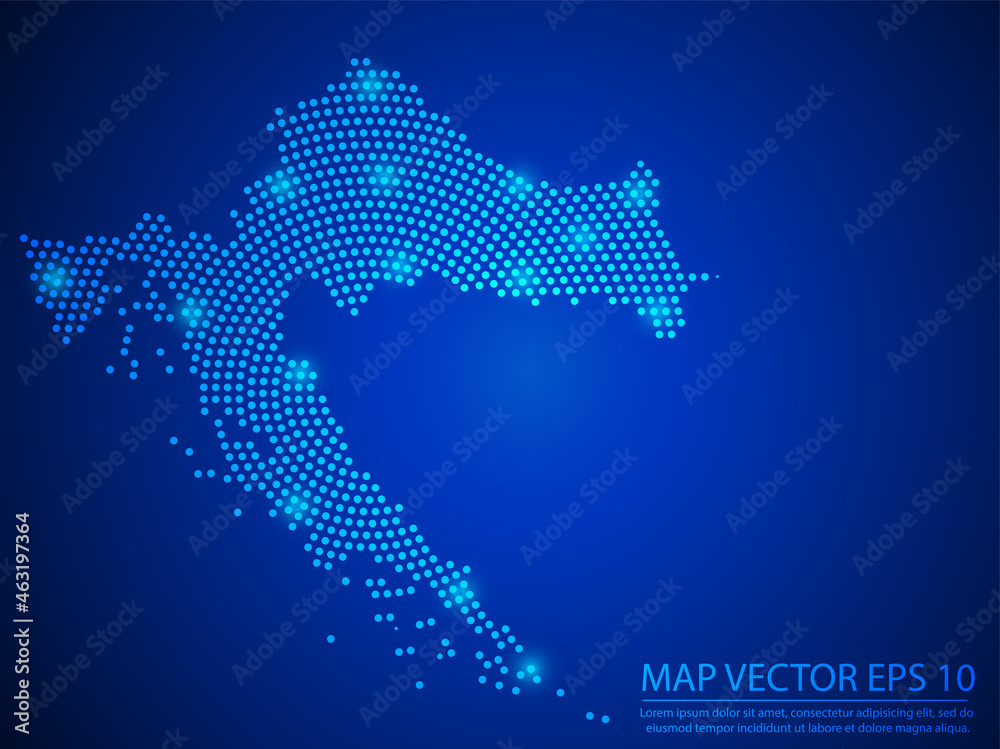 Abstract image Croatia map from point blue and glowing stars on Blue background.Vector illustration eps 10.