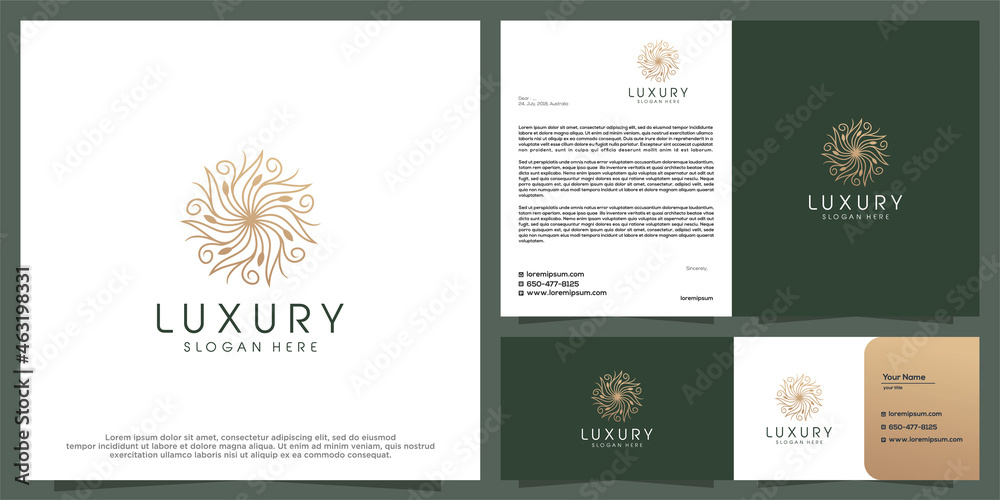 Feminine beauty salon and spa line logo.gold logo design, icon and business card template.