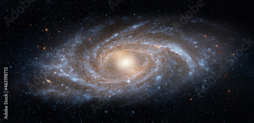 Canvas Print View from space to a spiral galaxy and stars