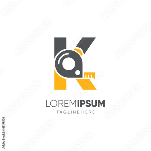 Letter K Roll Meter or Measuring Tape Logo Design Vector Graphic Icon Emblem Illustration Background Template