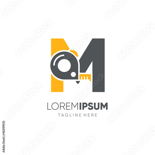 Letter M Roll Meter or Measuring Tape Logo Design Vector Graphic Icon Emblem Illustration Background Template