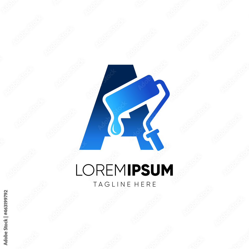 Letter A Paint Roller Logo Design Vector Graphic Icon Emblem Illustration Background Template