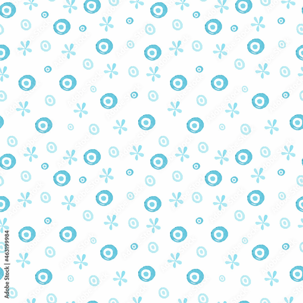 Blue dots and flowers seamless pattern
