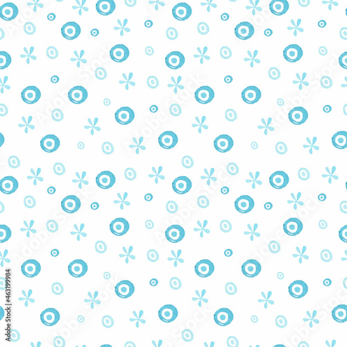 Blue dots and flowers seamless pattern