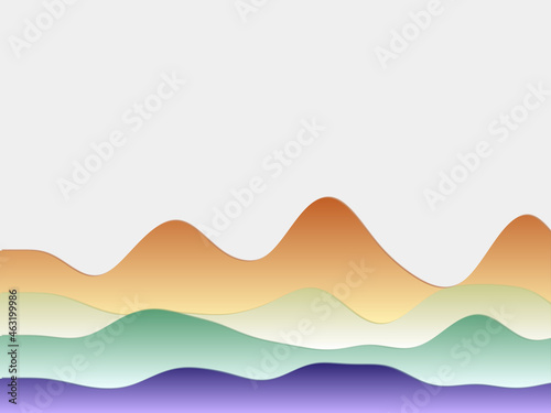 Abstract mountains background. Curved layers in spectral colors. Papercut style hills. Superb vector illustration.