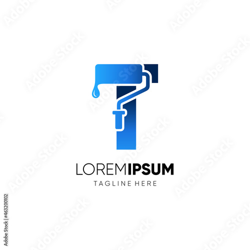 Letter T Paint Roller Logo Design Vector Graphic Icon Emblem Illustration Background Template