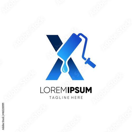 Letter X Paint Roller Logo Design Vector Graphic Icon Emblem Illustration Background Template