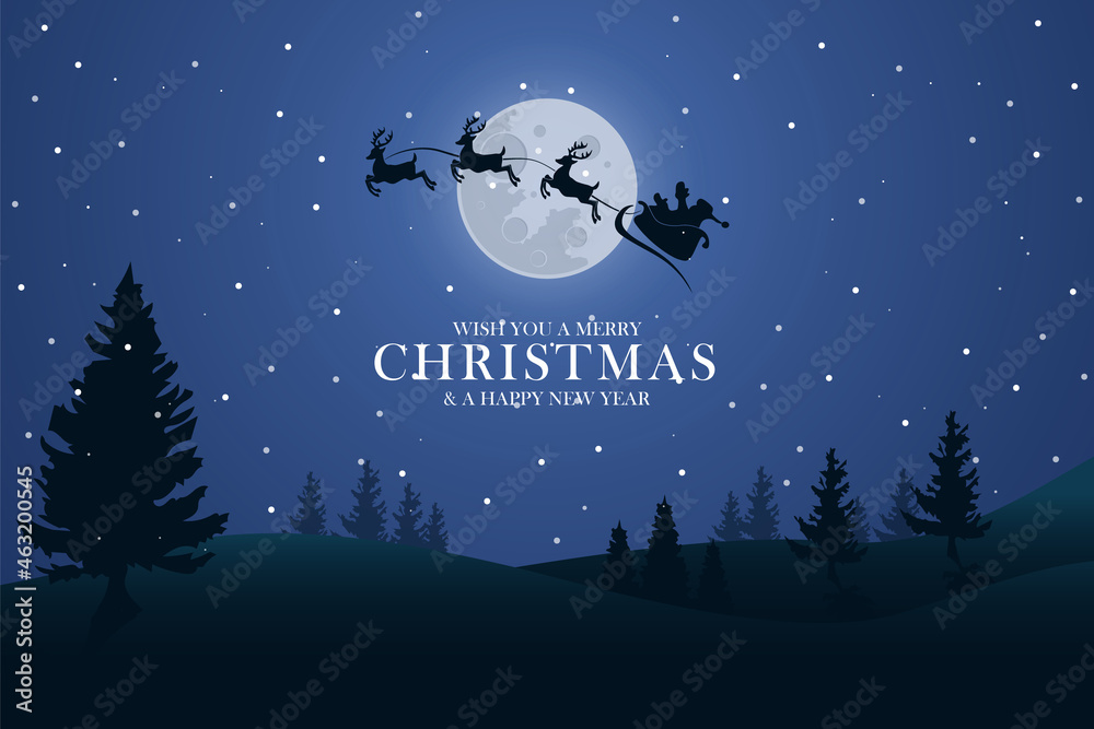 Naklejka premium Merry Christmas with Santa Claus sleigh