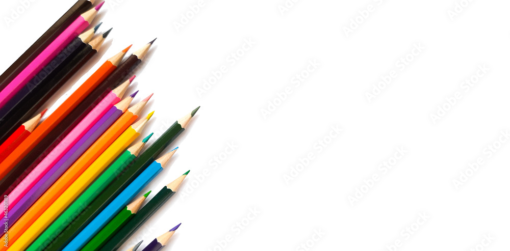 Multicolored pencils on a white background Multicolored pencils on a white background