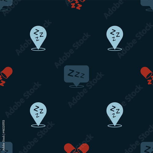 Set Sleeping pill, Sleepy and on seamless pattern. Vector