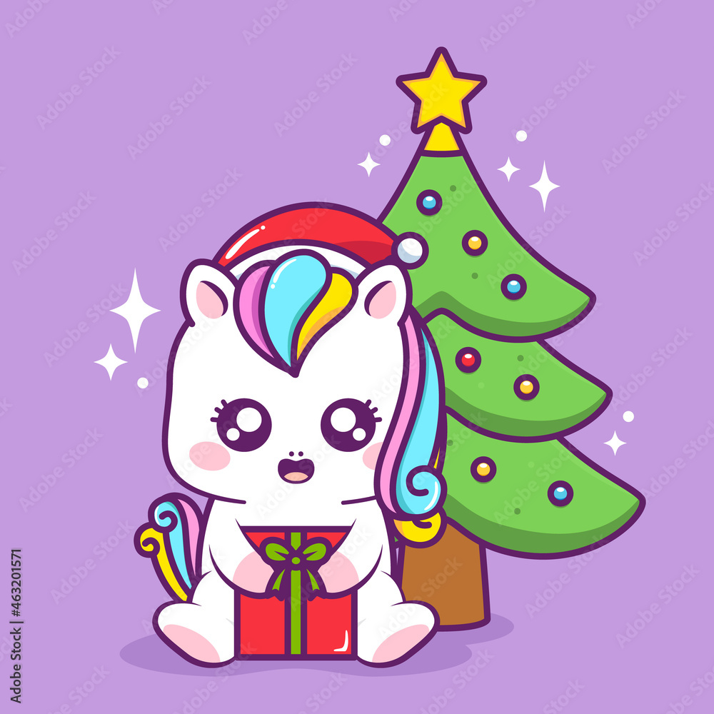 Fototapeta premium cute christmas unicorn with present