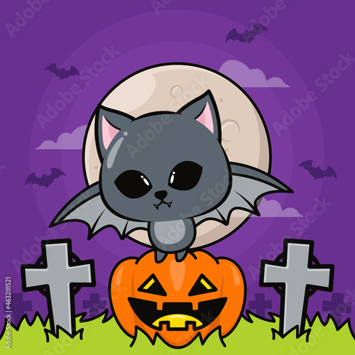 halloween illustration with cute bat