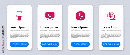 Set Sleepy, Moon and stars and Table lamp. Business infographic template. Vector