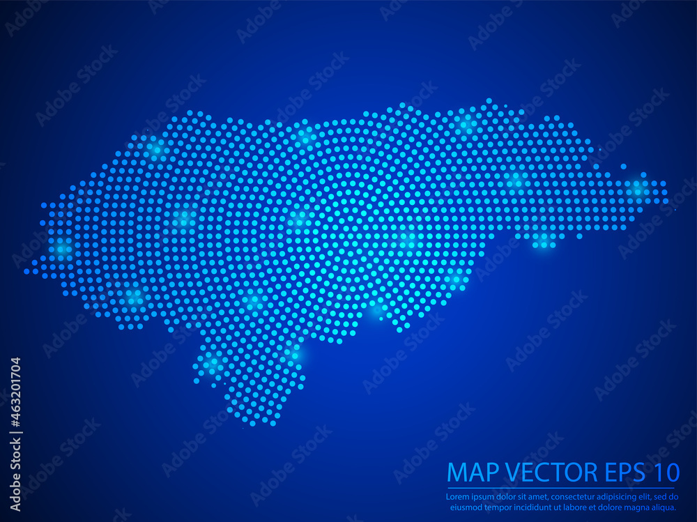 Abstract image Honduras map from point blue and glowing stars on Blue background.Vector illustration eps 10.
