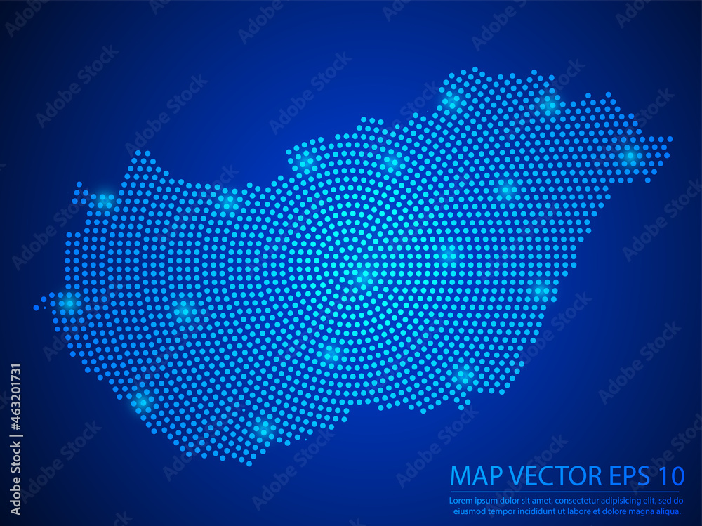 Abstract image Hungary map from point blue and glowing stars on Blue background.Vector illustration eps 10.
