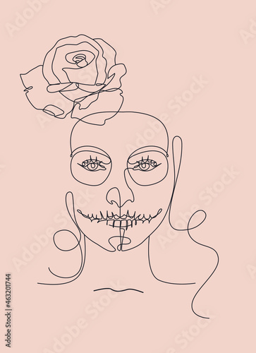 Modern abstract faces. Contemporary outline female silhouettes. Sugar skull girl , halloween concept