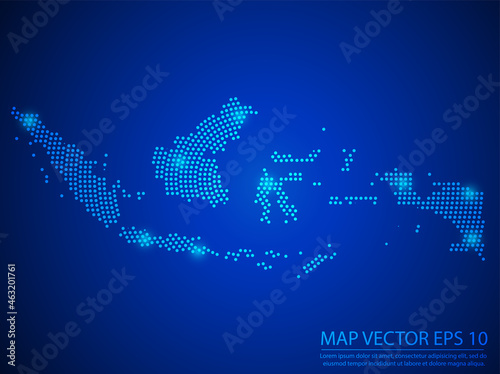Abstract image Indonesia map from point blue and glowing stars on Blue background.Vector illustration eps 10.