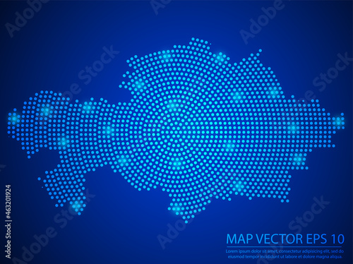 Abstract image Kazakhstan map from point blue and glowing stars on Blue background.Vector illustration eps 10.