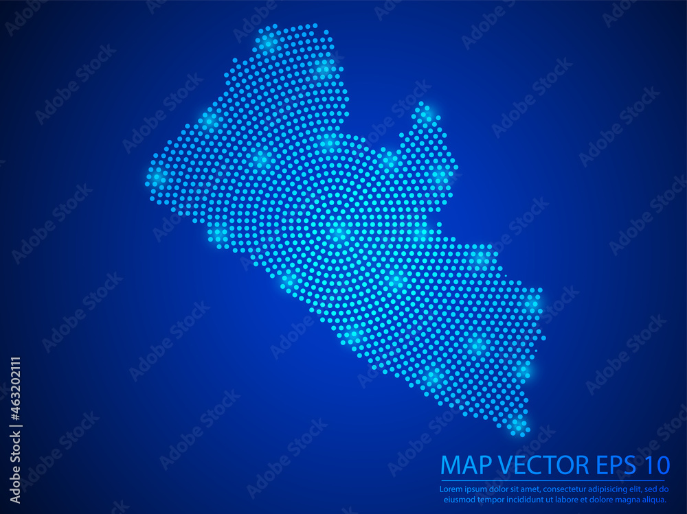 Abstract image Liberia map from point blue and glowing stars on Blue background.Vector illustration eps 10.