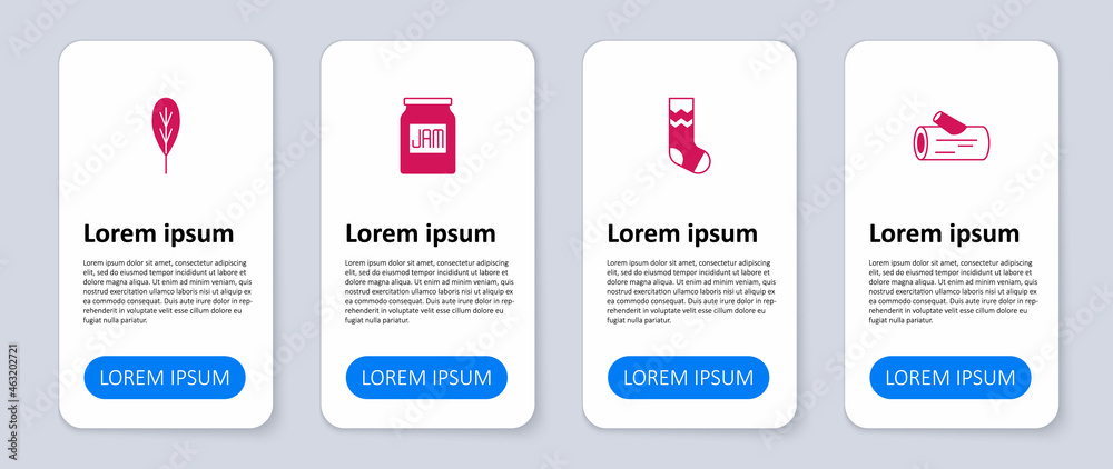 Set Wooden log, Socks, Jam jar and Leaf. Business infographic template. Vector Set Wooden log, Socks, Jam jar and Leaf. Business infographic template. Vector
