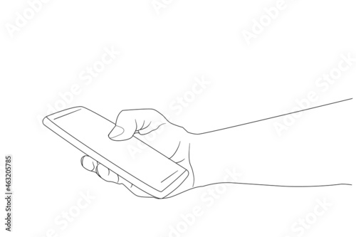 Hand holding telephone. Sketch.