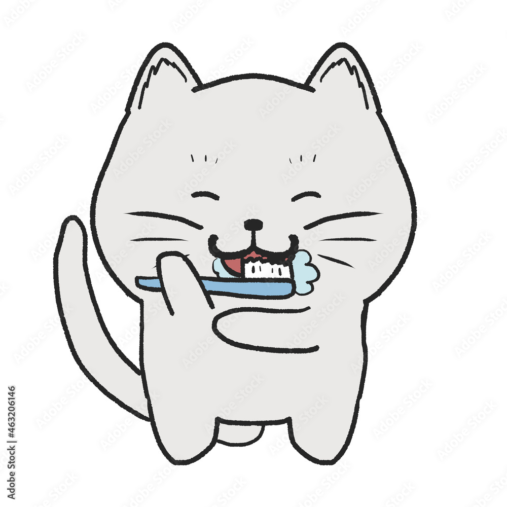 Fototapeta premium 歯磨き猫 イラスト かわいい
