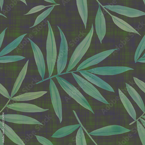 Abstract botanical pattern from leaves. Seamless pattern for fabric  wallpaper  wrapping paper design  scrapbooking. Watercolor leaves painted on paper and processed in Photoshop.