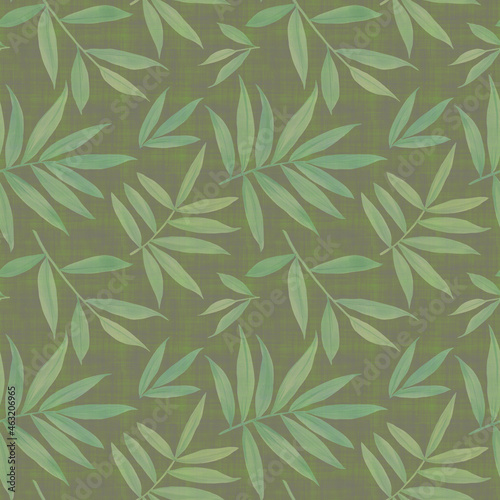 Abstract botanical pattern from leaves. Seamless pattern for fabric, wallpaper, wrapping paper design, scrapbooking. Watercolor leaves painted on paper and processed in Photoshop.