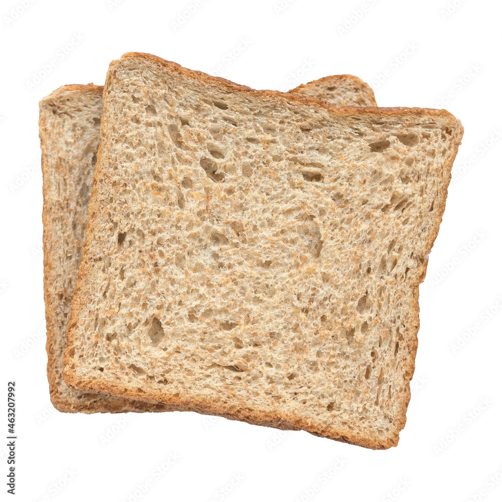 Two slice of wholemeal bread isolated on a white background. Two slice of wholemeal bread isolated on a white background.