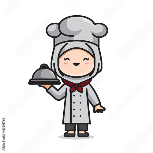 cute girl chef muslimah vector