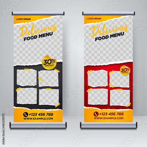 Food and Restaurant roll up banner design template	