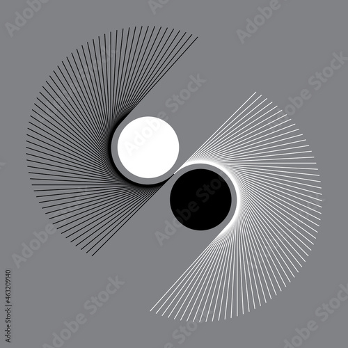 Abstract background Day and Night concept. Yin and Yang symbol. Creative geometric lines as sun or logo, icon, tattoo.