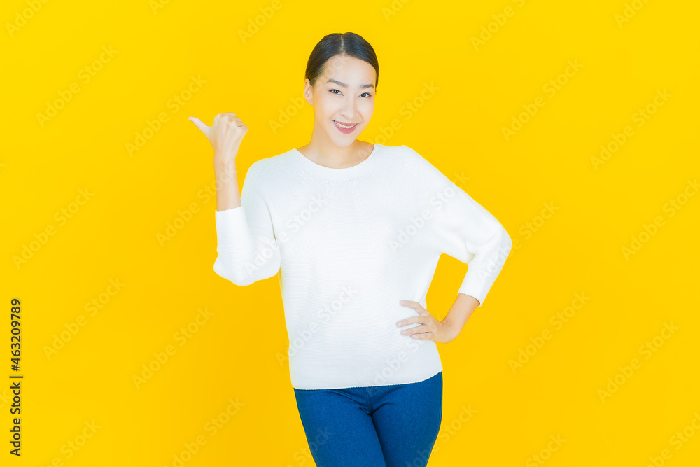 Portrait beautiful young asian woman smile with action