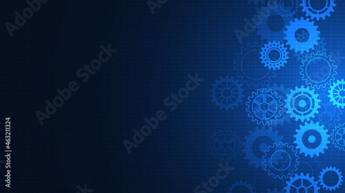 Cogs and gear wheel mechanisms. Concepts and ideas for hi-tech digital technology and engineering design. Abstract technical background of mechanical engineering
