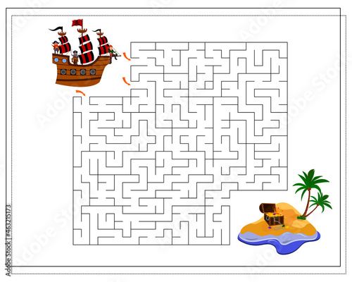 A game for children go through a maze, a pirate ship, an island. vector isolated on a white background.