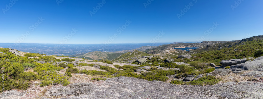 Panomaric view from the top of the mountains of the Serra da Estrela natural park, Star Mountain Range, mountain landscape...