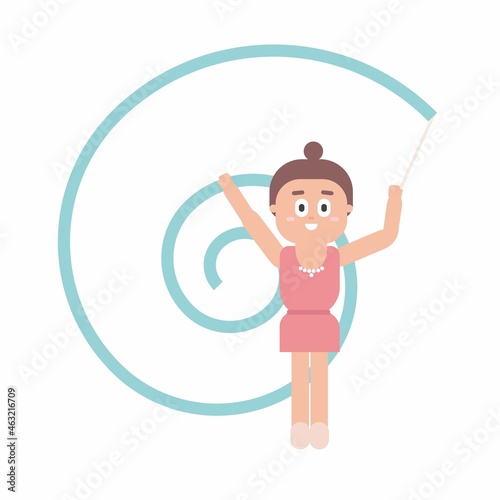 Cute girl gymnast with ribbon. Gymnastics for kids