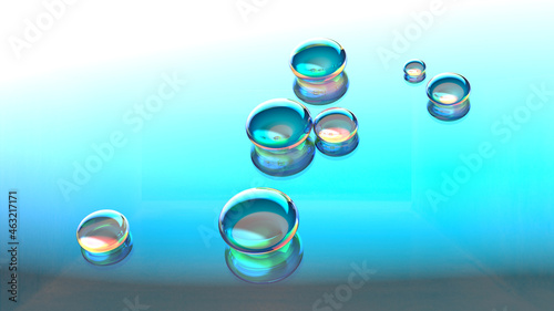maximum glossy water drops on dielectric blue background - 3D illustration rendering - copy space