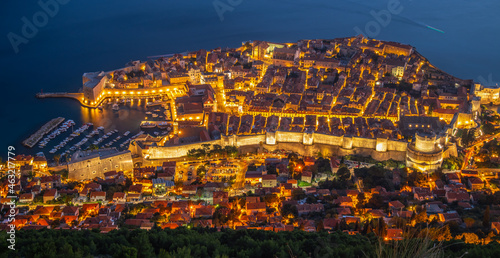 The beauty of night lights from people's houses in Old Town Dubrovnik, on the east coast of the Tele Adriatic. Croatia photo