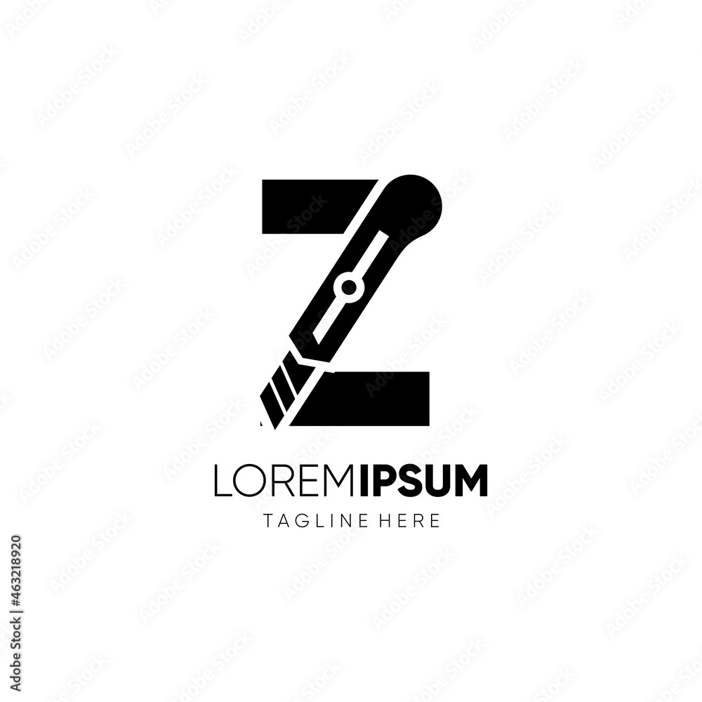 Letter Z Stationery Knife or Paper Cut Logo Design Vector Graphic Icon Emblem Illustration Background Template