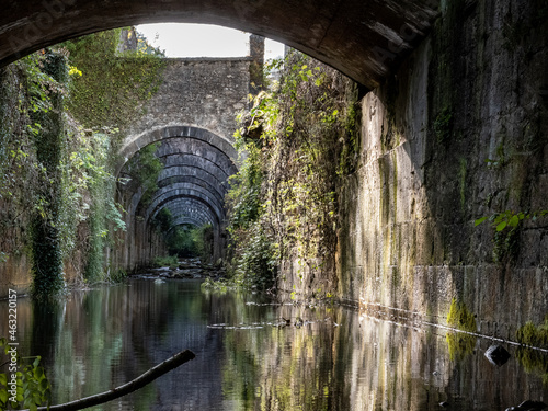 River and arches of the old arms factory in the Irati forest