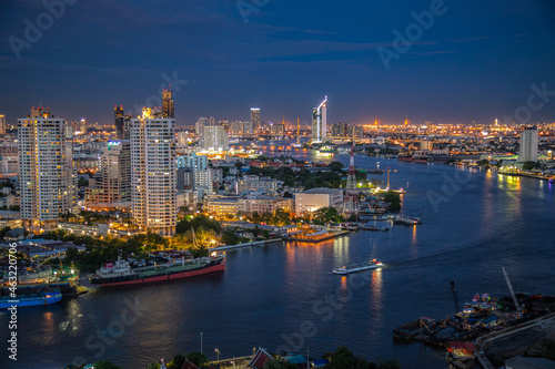 Aerial view of Bangkok City skyline by Chao Phraya River in Thailand 