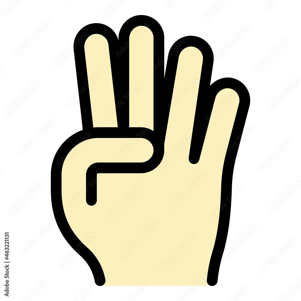 Hand gesture four fingers icon. Outline Hand gesture four fingers vector icon color flat isolated Hand gesture four fingers icon. Outline Hand gesture four fingers vector icon color flat isolated