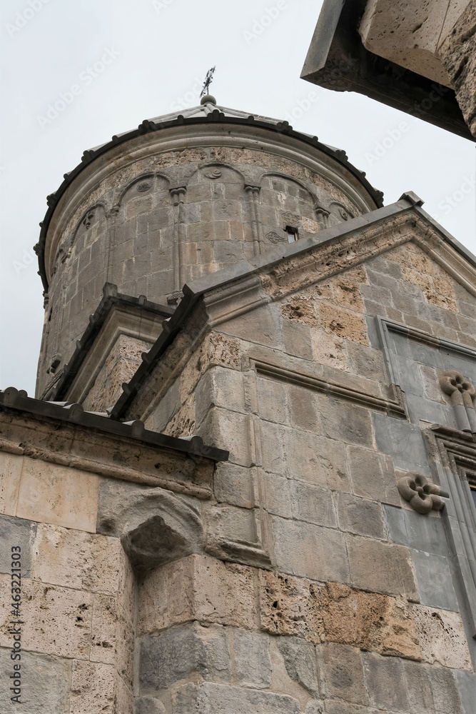 Armenia, Haghartsin, September 2021. Fragment of the facade of an old Armenian temple.