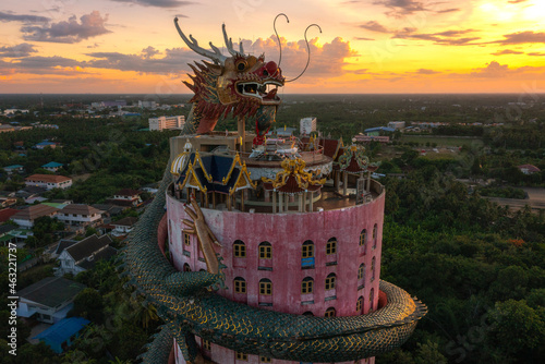 Aerial view Nakhon Pathom, Thailand, 11 August 2021: Wat Sampran, Wat Mangkon, Sampran District, Nakhon Pathom Province, near Bangkok, Thailand. photo