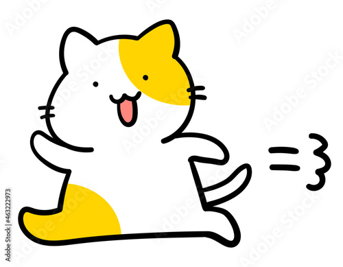走り出すかわいいねこのキャラクターのイラスト